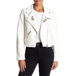 BLANKNYC Stud Floral Moto Faux Leather Jacket
